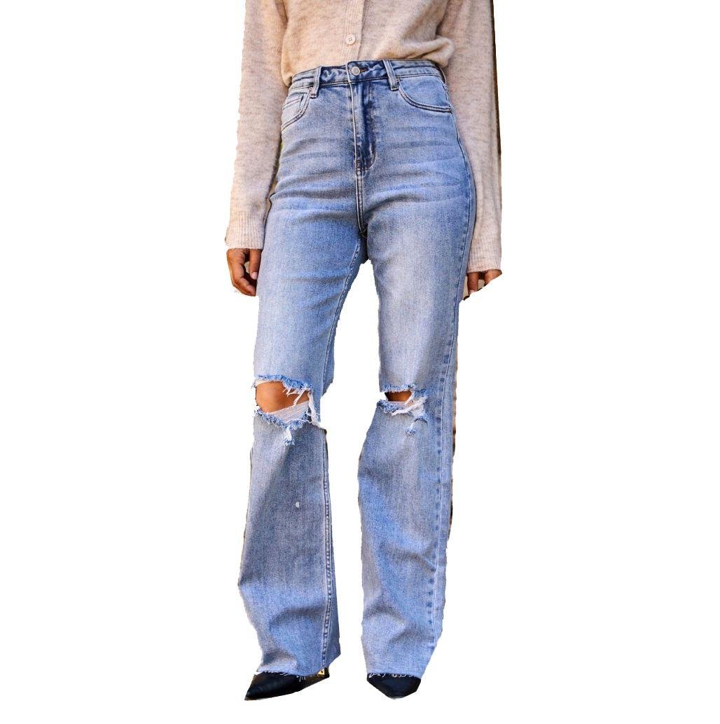 DÁMSKE ŠIROKÉ RIFLE RELAXED BOOTCUT BLUE JEANS 3 Dámske široké rifle relaxed bootcut blue jeans