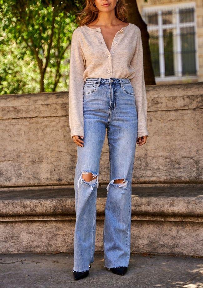 DÁMSKE ŠIROKÉ RIFLE RELAXED BOOTCUT BLUE JEANS 6 Dámske široké rifle relaxed bootcut blue jeans – Obrázok 4