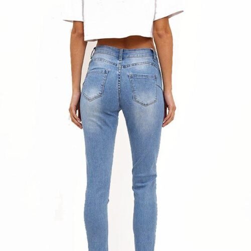 Damske strečové push-up džínsy rifle denim Roztrhané