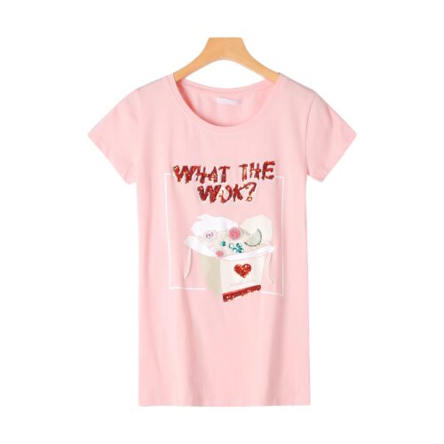 Dámske ruzove tričko s potlačou regular bodycon rose pink