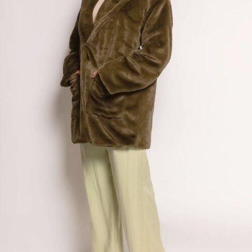 Kozusinova bunda s kapucnou khaki 163