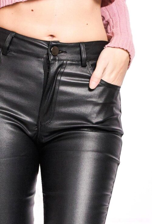 Dámske kožené nohavice regular fake leather black