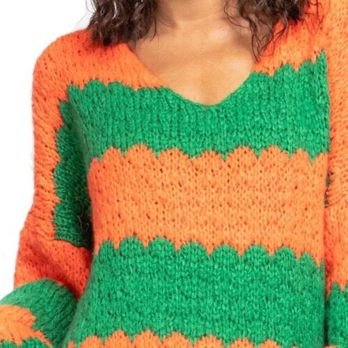 314 Volny pruhovany dvojfarebny pleteny sveter 1