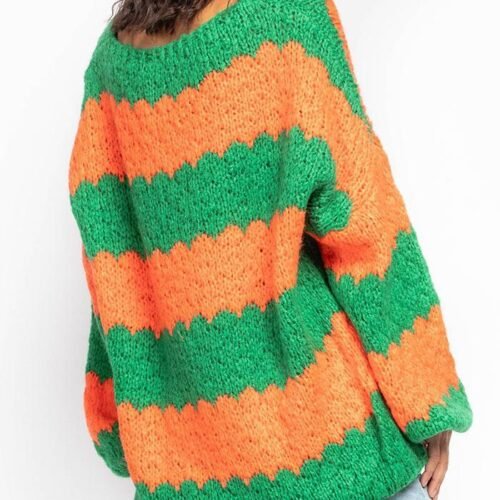 314 Volny pruhovany dvojfarebny pleteny sveter 3