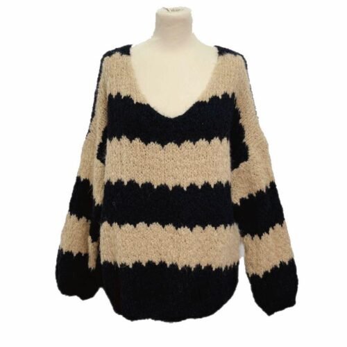 314 Volny pruhovany dvojfarebny pleteny sveter 4