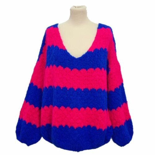 314 Volny pruhovany dvojfarebny pleteny sveter 5