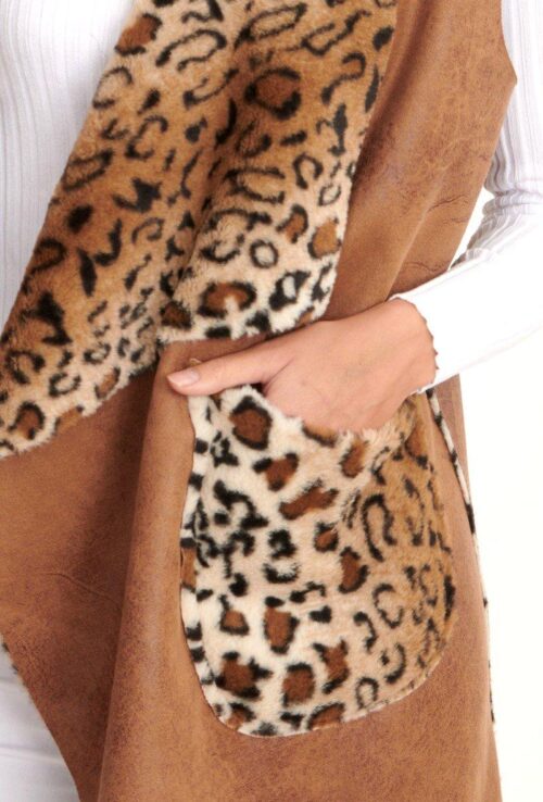 ITALY Damska Obojstranná bunda vesta s leopardím vzorom
