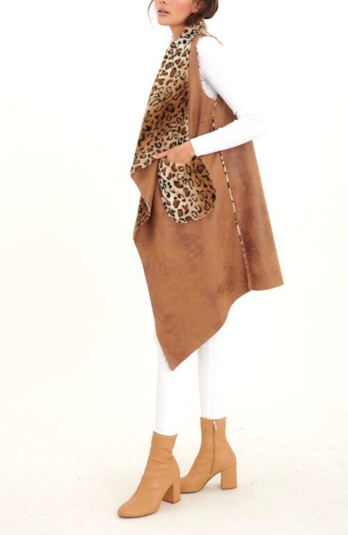 Obojstranna bunda vesta s leopardim vzorom 1