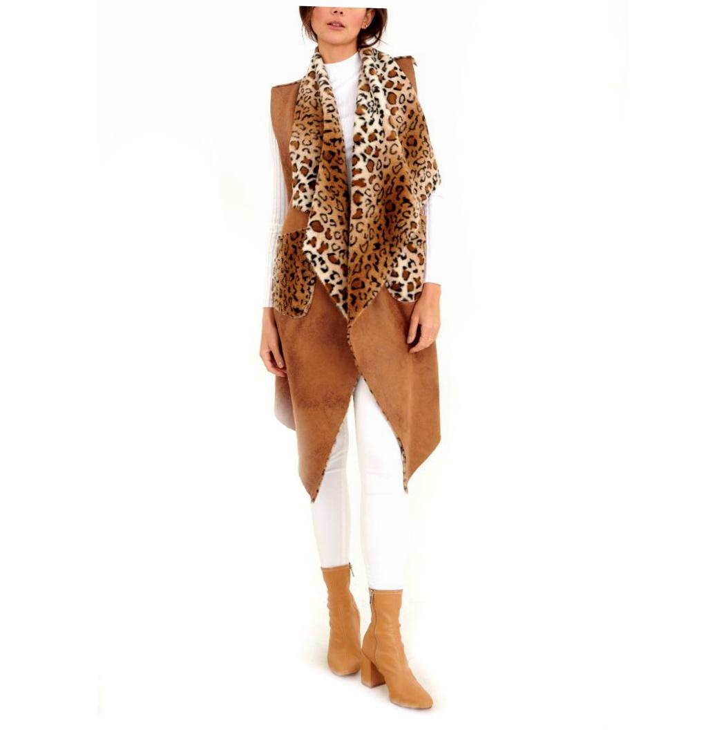 ITALY Damska Obojstranná bunda vesta s leopardím vzorom
