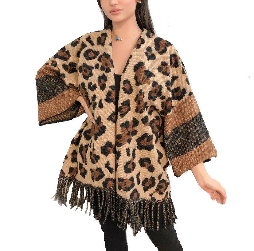 ITALY Damska bunda cardigan s leopardím vzorom