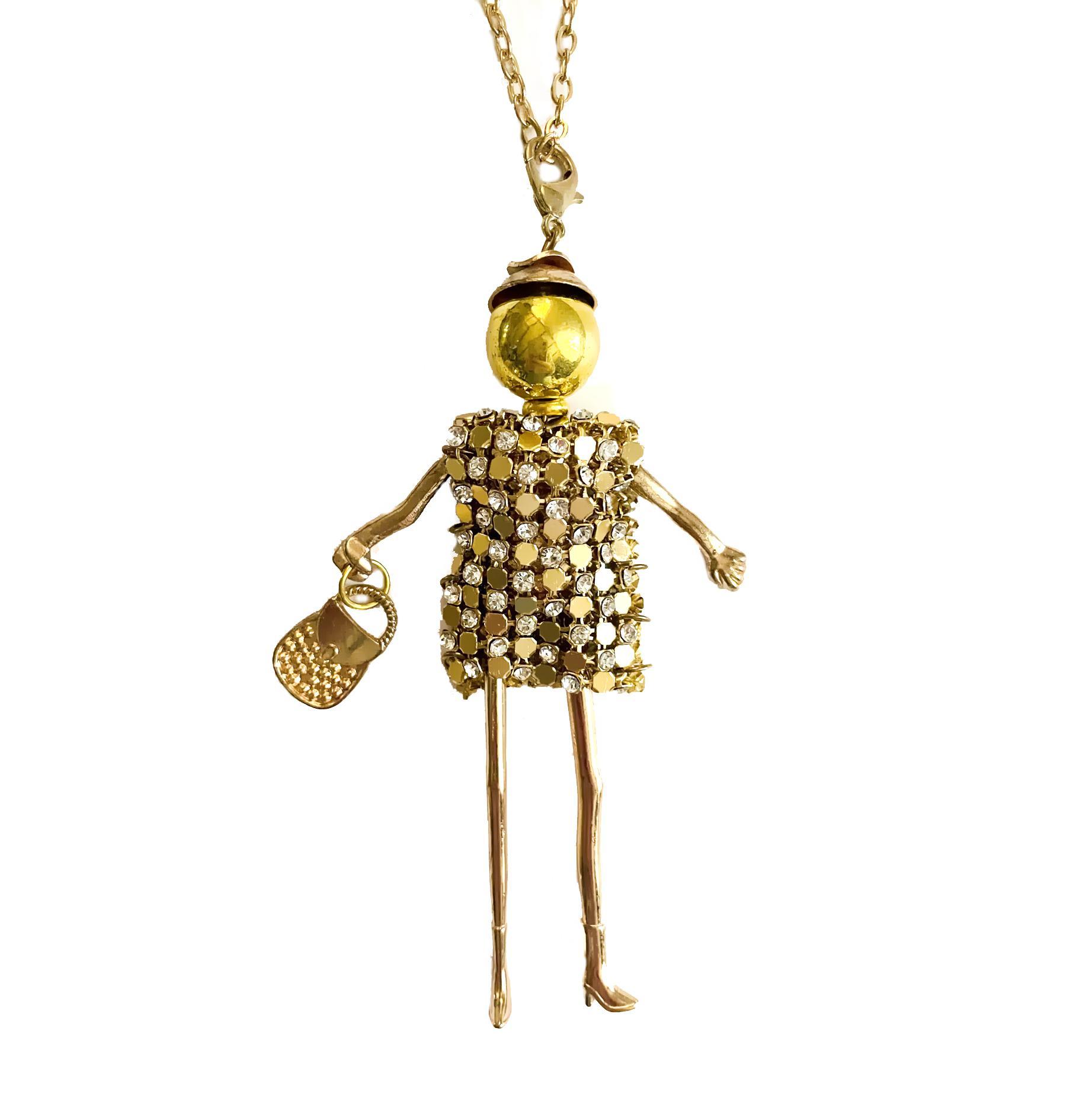 Prívesok Bábika mini dress gold crystal