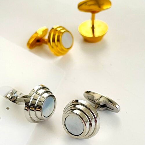 Nerezove manzetove gombiky Engelhardt s perletovou vlozkou O 16 mm 51000013 2