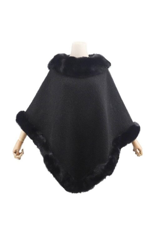 Dámske poncho s kožušinou ponco jednofarebne - Image 2