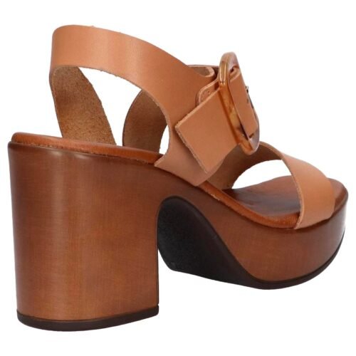 OH MY SANDALS kožené sandále drevaky SALMA camel