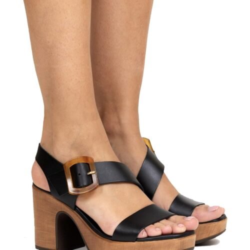OH MY SANDALS kožené sandále drevaky SALMA black