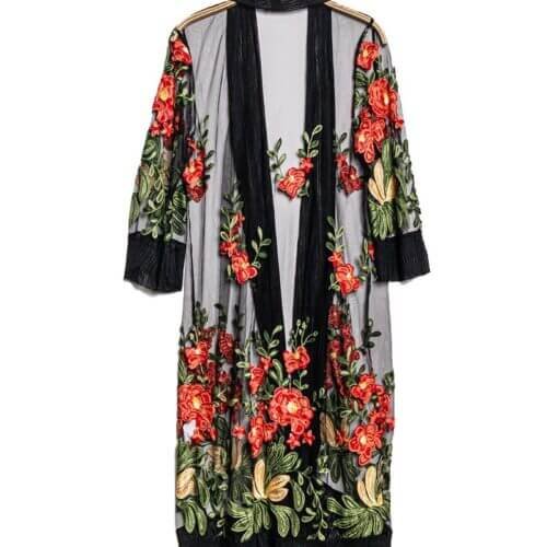 Dámsky Dlhý kardigan s kvetinovou čipkou