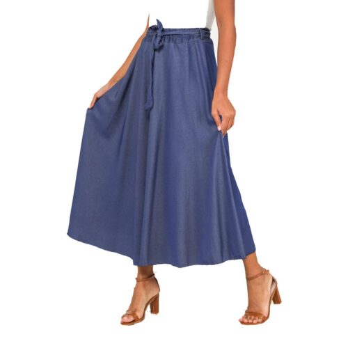 Hladká rozšírená Maxi letná sukňa na gumu modra