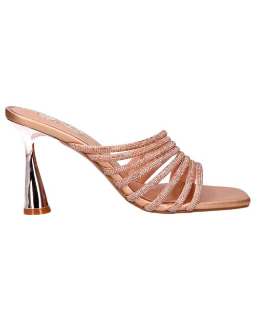 EXE Dámske luxusne sandale na podpatku ELINA strass pink gold