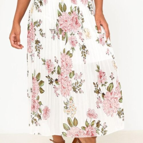 plisovana maxi sukna MJ 572 kvetinova biela