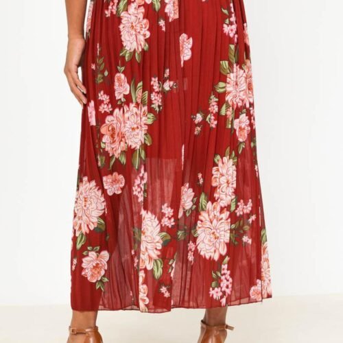 plisovana maxi sukna MJ 572 kvetinova burgundy