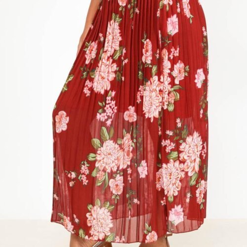 plisovana maxi sukna MJ 572 kvetinova burgundy