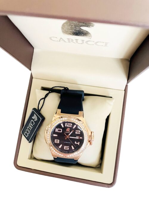 Automaticke damske hodinky Carucci CA2213 s gumenym remienkom 3 rucickove analogove CA2213RG BK 1
