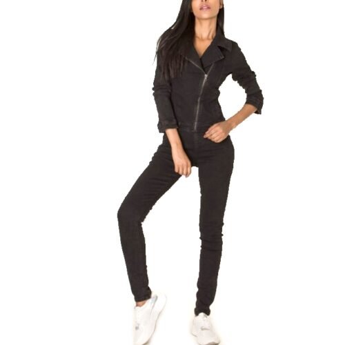 Dámsky overal rifľový kombinéza na zips skinny black cierny carter