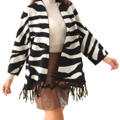 Damsky cardigan poncho so vzorom strapcami
