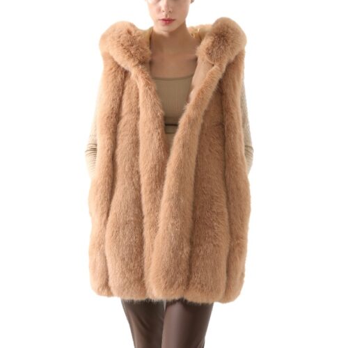 Damska kozusinova vesta s kapucnou luxusna