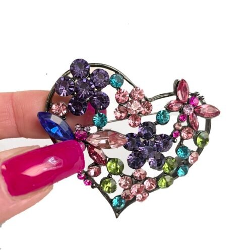 Brošňa fashion srdce Laska Srdiecko farebna strass