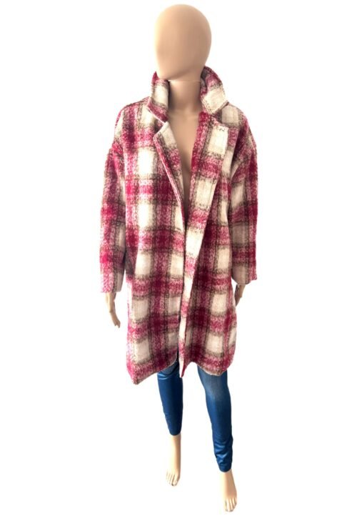 Damsky oversize kabat karovany dlhy fashion red - Image 3