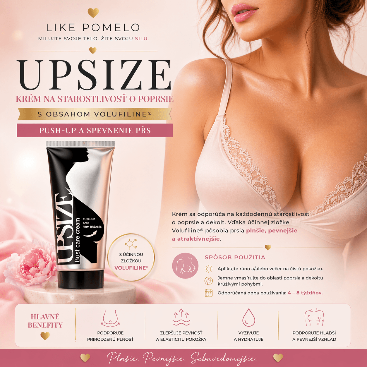KRÉM NA KRASU ŽENSKÝCH PRS UPSIZE 50g 4 upsize volufilne cream likepomelo