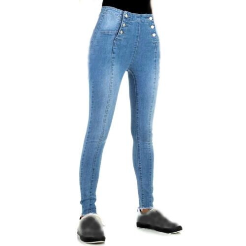 Dámske rifle slim fit gombíky skinny fashion blue