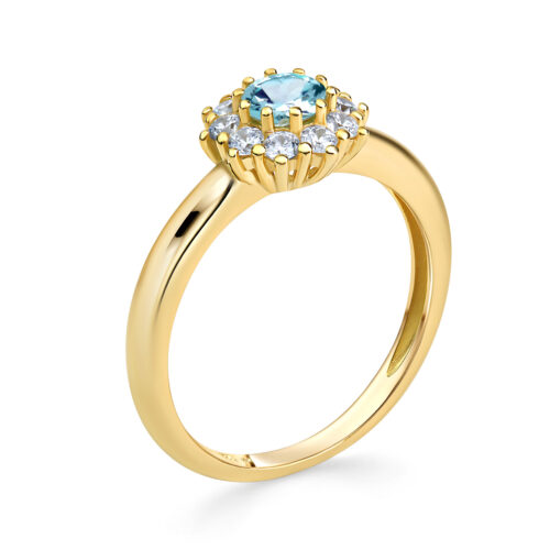 53100 Damsky prsten s modrym topasom a 10 zirkonovym zlato 333