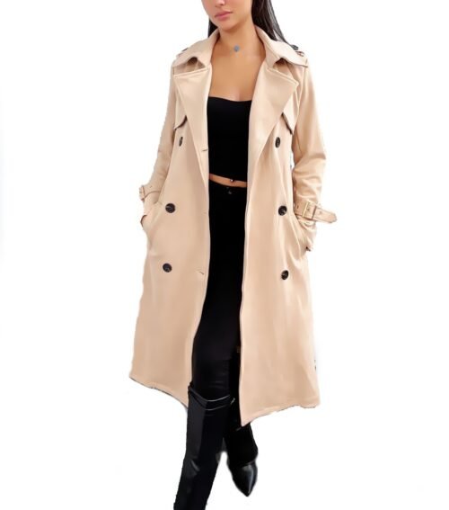 Dámsky kabát trenchcoat plast po kolená beige