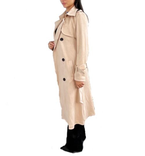 Dámsky kabát trenchcoat plast po kolená beige - Image 3