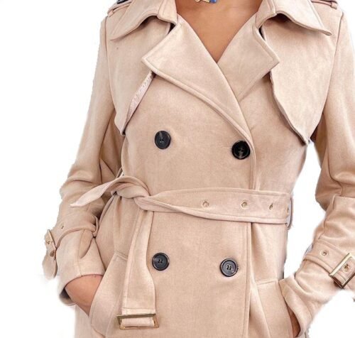 Dámsky kabát trenchcoat plast po kolená beige - Image 2
