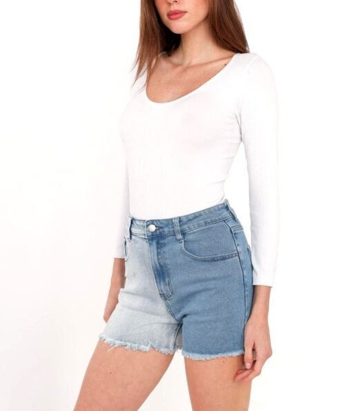 Dámske kratasy Dvojfarebné šortky jeans denim - Image 3