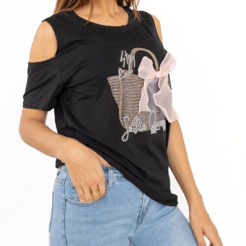 t shirt strass45 black Tricko s kamienkovou potlacou lolo z20478 1