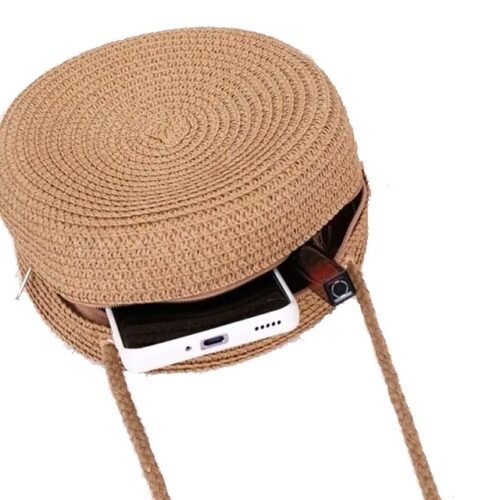 Kabelka crossbody mini okrúhla straw letna - Image 3
