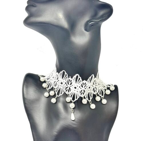 Náhrdelník Choker elegant white biely svadba - Image 3