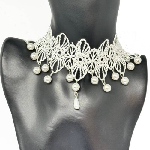 Náhrdelník Choker elegant white biely svadba
