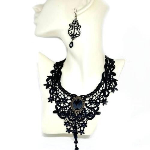 Dámske náušnice nahrdelnik suprava vintage cipka bijoux black