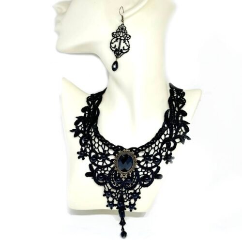Dámske náušnice nahrdelnik suprava vintage cipka bijoux black