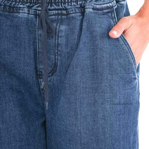 Dámske relaxed fit rifle na gumu blue denim jeans elastic
