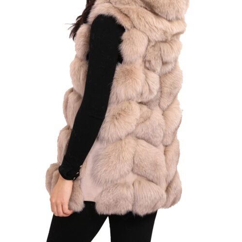 Hooded Fur Sleeveless Solid fox liska vesta kozusina s kapucnou 1