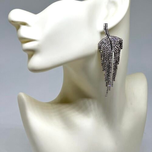 Dámske spolocenske náušnice visiace strass strieborné crystal