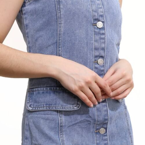 Denim riflove mini šaty na ramienka blue letne