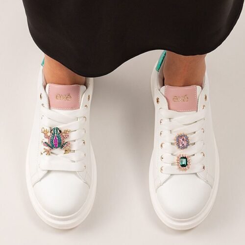 EXE Dámske biele tenisky Woman Trainers 66-51EX03 WHITE PINK GREEN