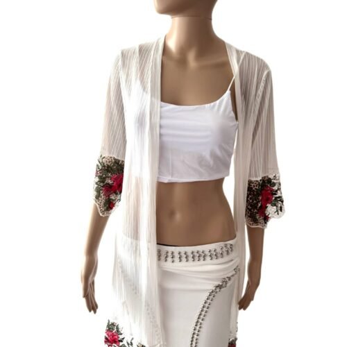 Dámsky Dlhý kardigan s kvetinovou čipkou biely white